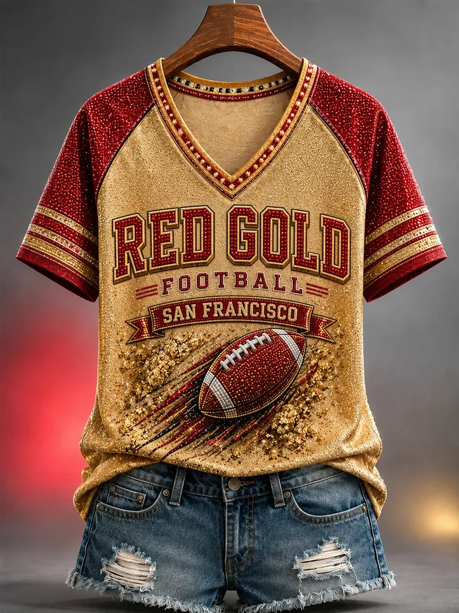 Women's Football Gameday Gift For Football Fans Casual V-Neck Tee