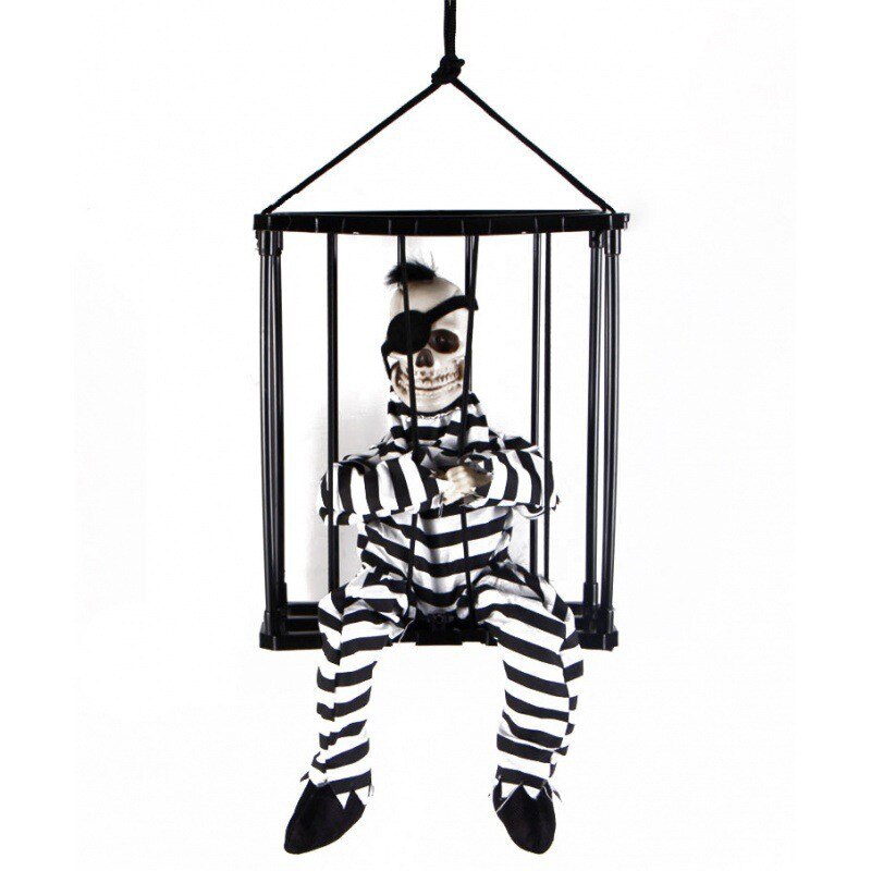 Screaming Animated Halloween Decorations Halloween Decor Prop Scary Skull Cage Prisoner Haunted House Decor, Ghost Light Up Eyes