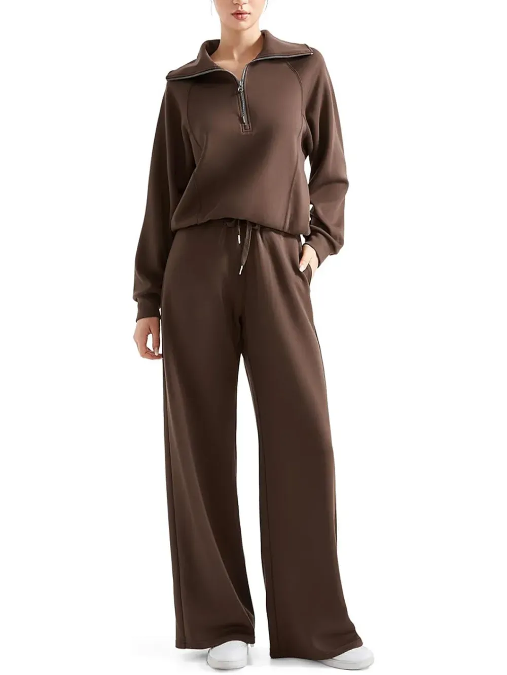 💥Women 2 Piece Lounge Matching Set Wide Leg Sweatpant Half Zip Sweatshirt