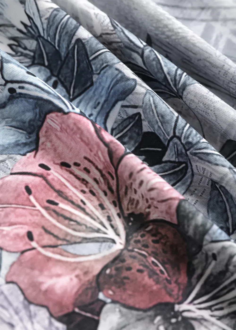 Grey Button Random Floral Print Short Sleeve T Shirt