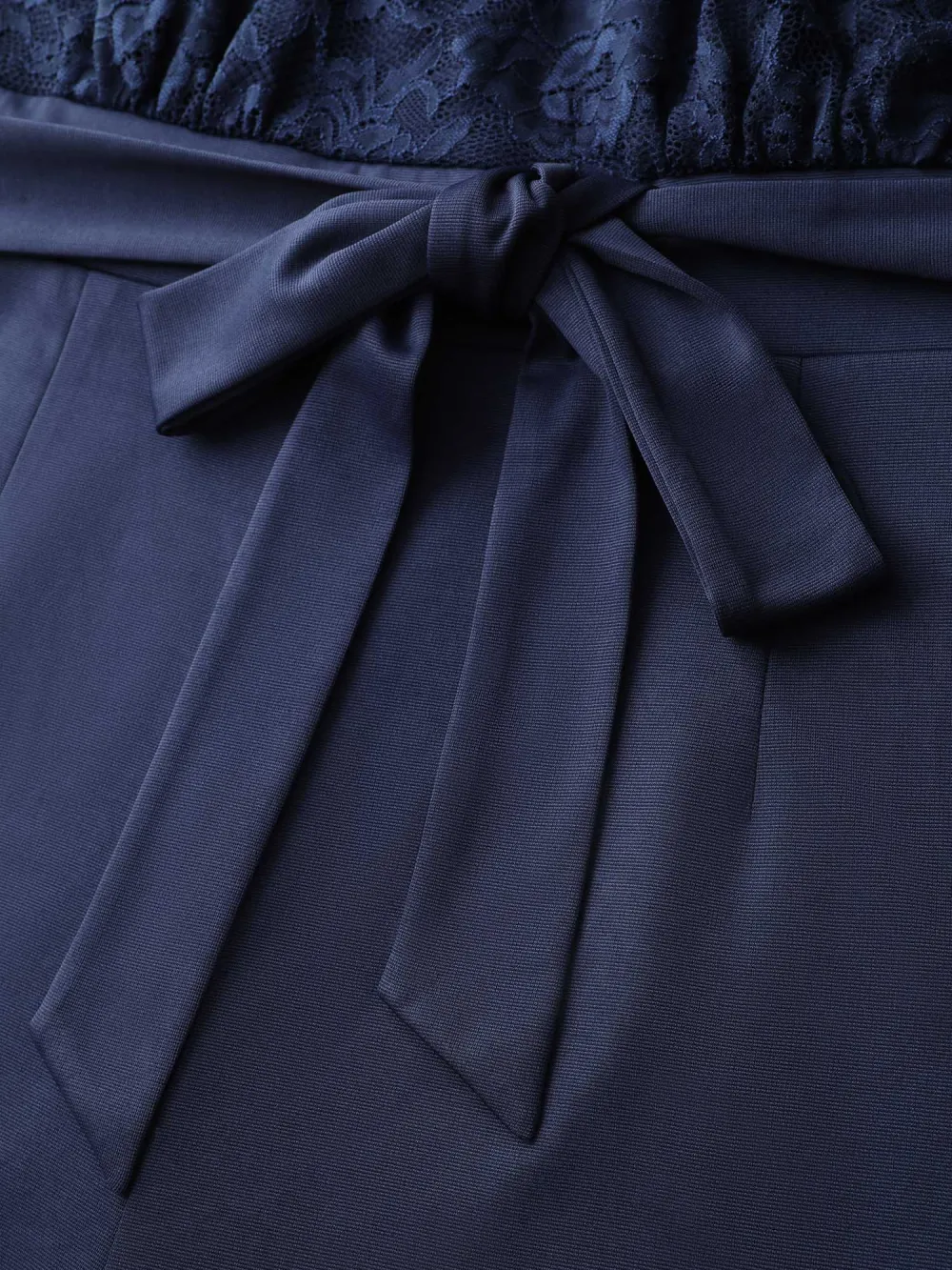 Sheer Lace Trim Belted Pockets Jumpsuit