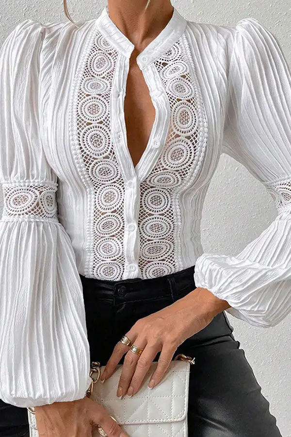 Lace Patchwork Textured Sheer Blouse
