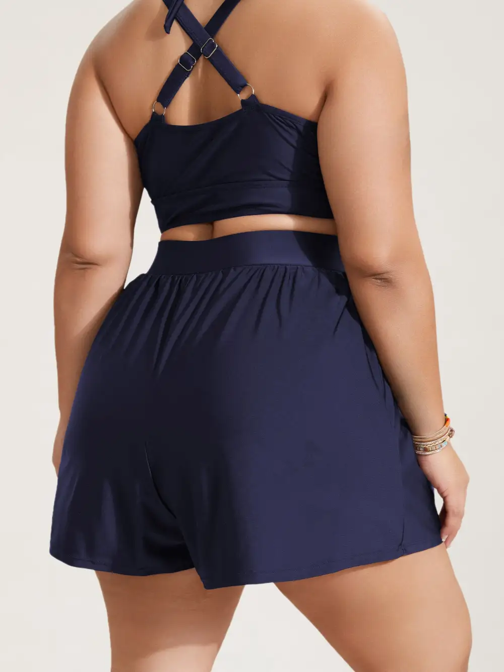 High Waisted Pockets Solid Pleated Swim Bottom