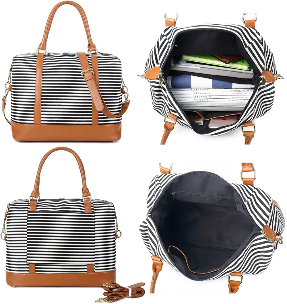 Ladies Canvas Weekender Bag Overnight Carry-on Tote Duffel in Trolley Handle