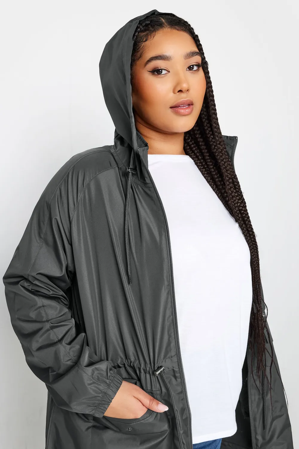 YOURS Curve Black Drawstring Lightweight Parka Jacket