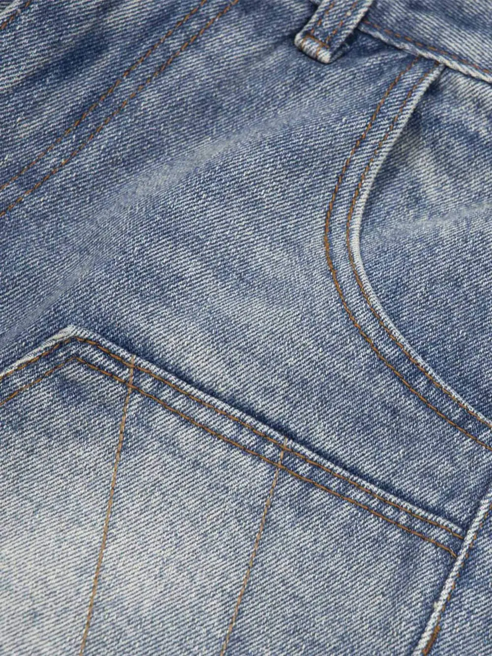 Washed Distressed Topstitch Denim Jorts - 2067