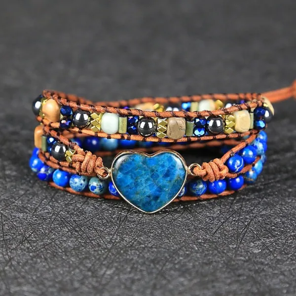 Blue Apatite Stone Bracelet-Natural Heart Shaped Gemstone Bracelet-Healing Calming Balance Meditation Mental Health Energy Protection Gift