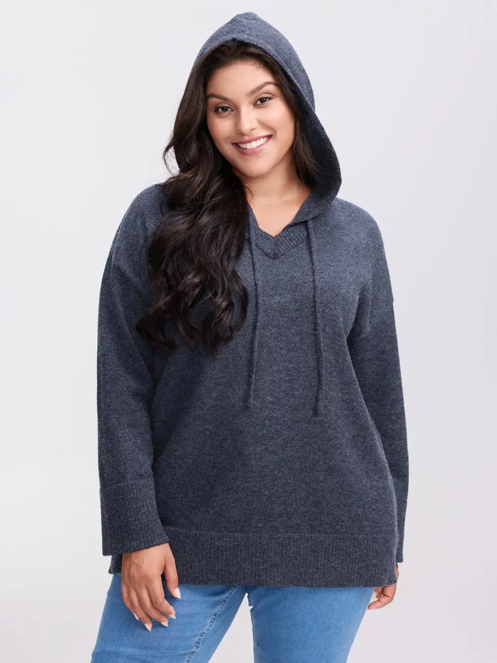 Straight-Sleeve Hooded Solid Pullover