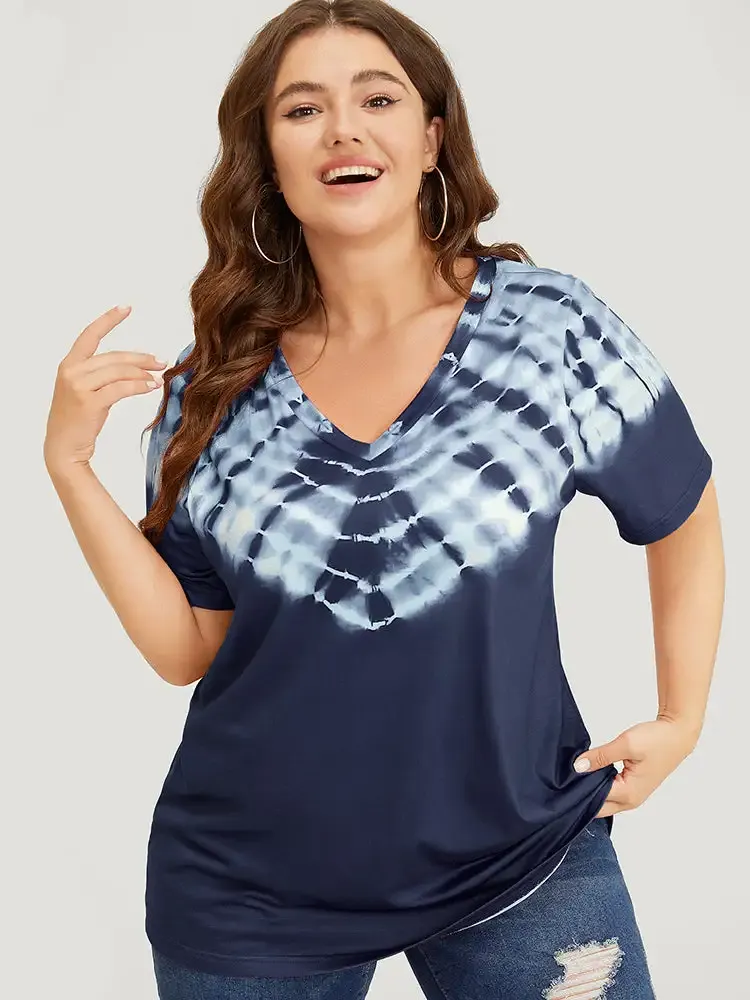 Tie Dye Short Sleeve V Neck T-shirt