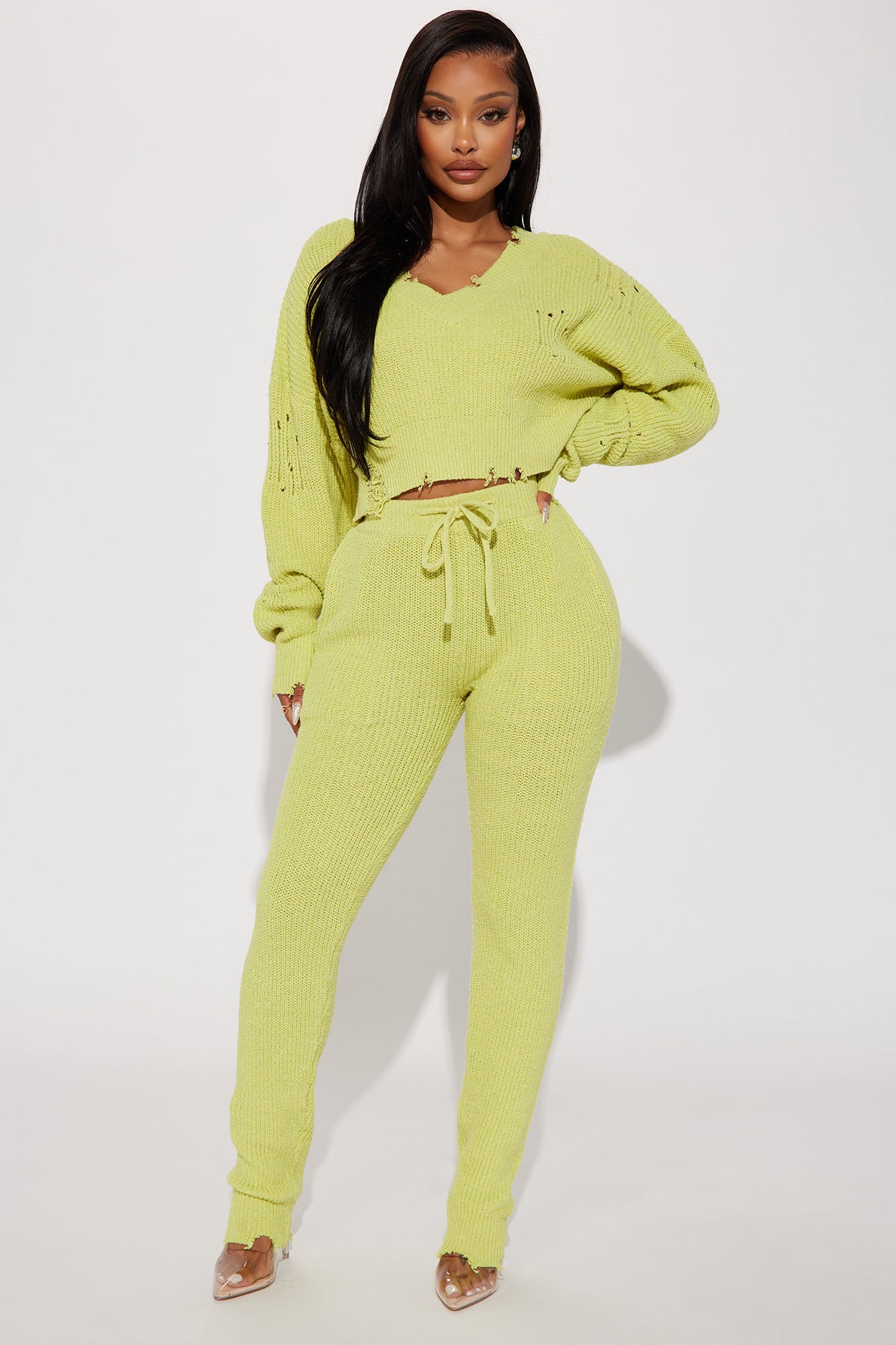 Being Myself Sweater Pant Set - Chartreuse