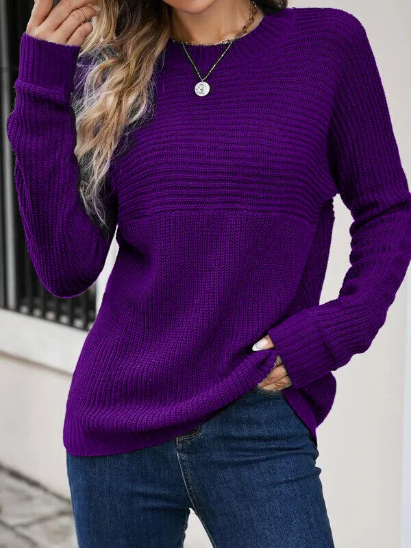 Elegant Round Neck Cotton Long Sleeve Sweater