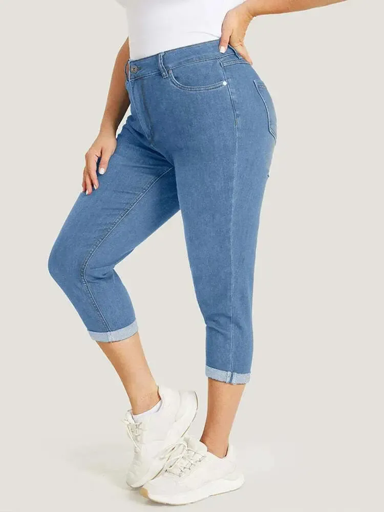 5 Packs-Very Stretchy High Rise Dark Wash Cropped Jeans