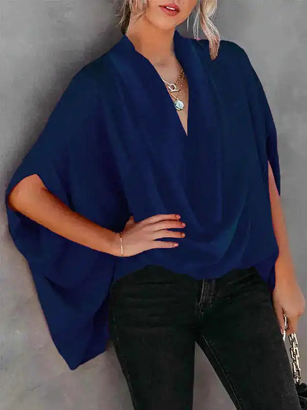 Solid Color Batwing Sleeves Blouse Top