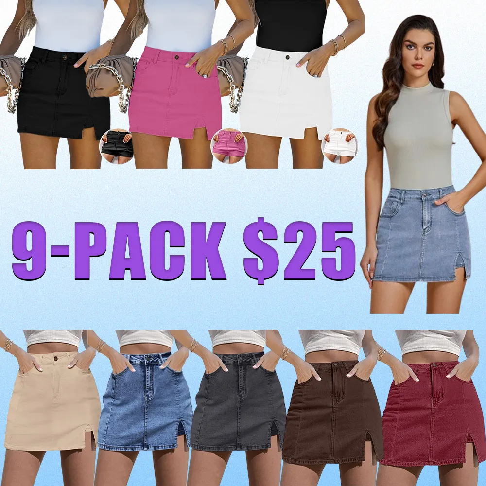 Women’s High Waisted Denim Skort with Side Slit