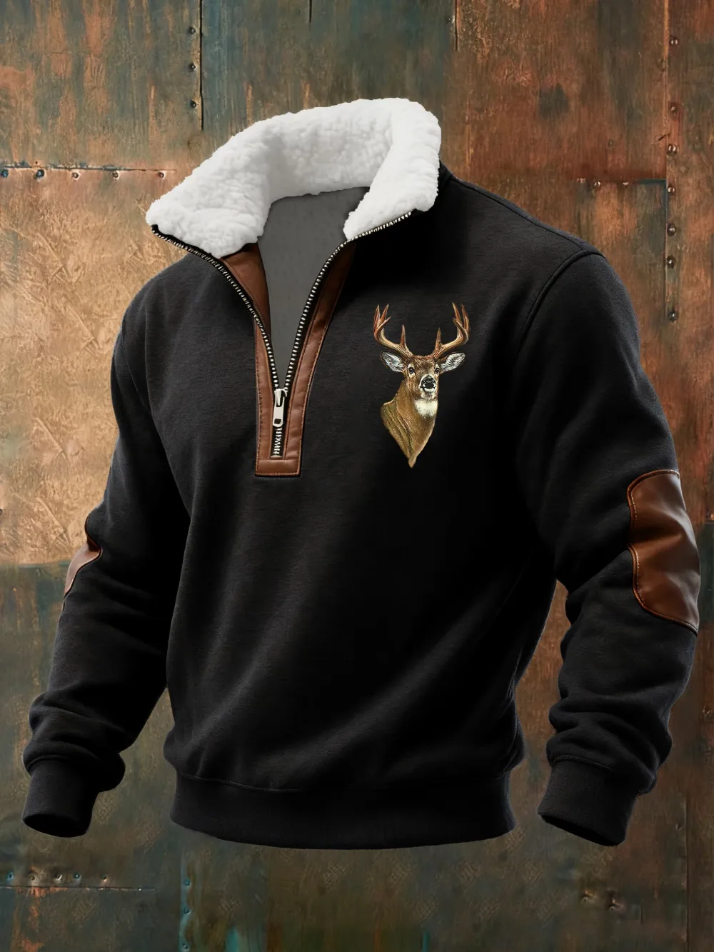 Men's casual retro fur collar elk sweatshirt