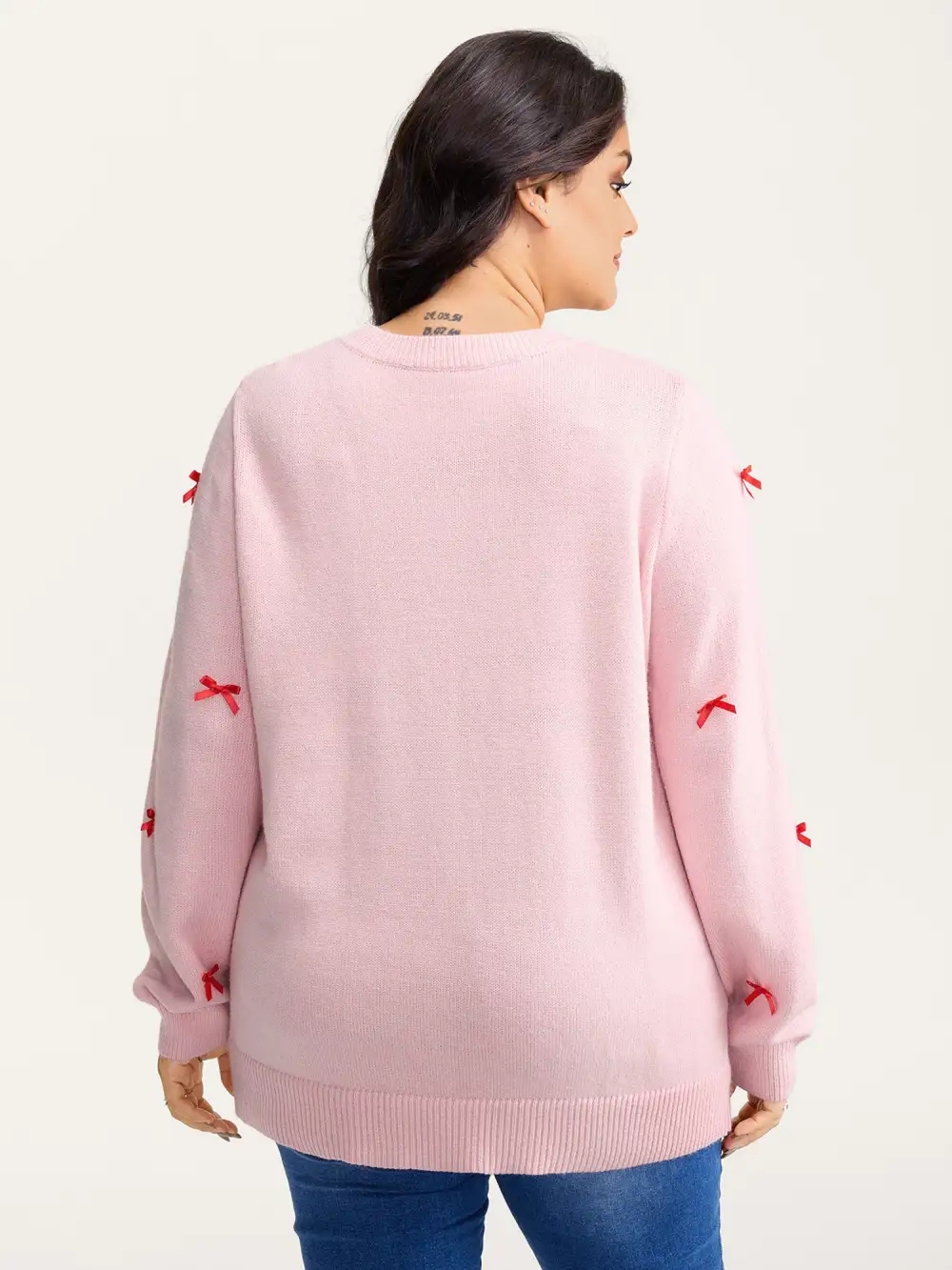 Bowknot Detail Ribbed Hem Pullover