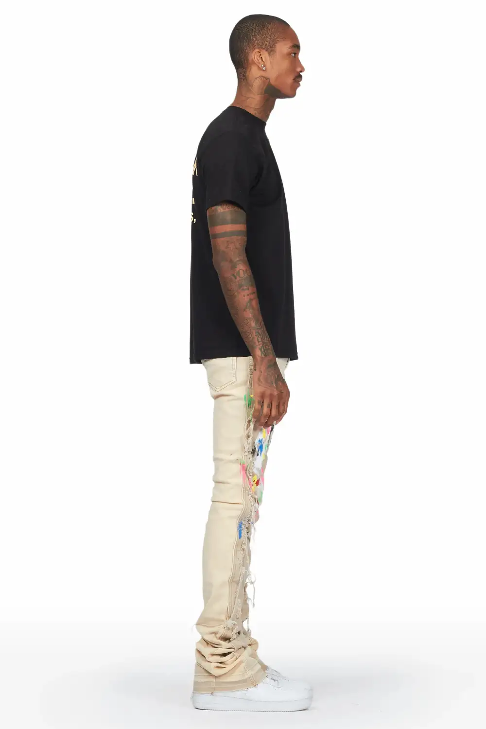 Daan Beige Painter Super Stacked Flare Jean