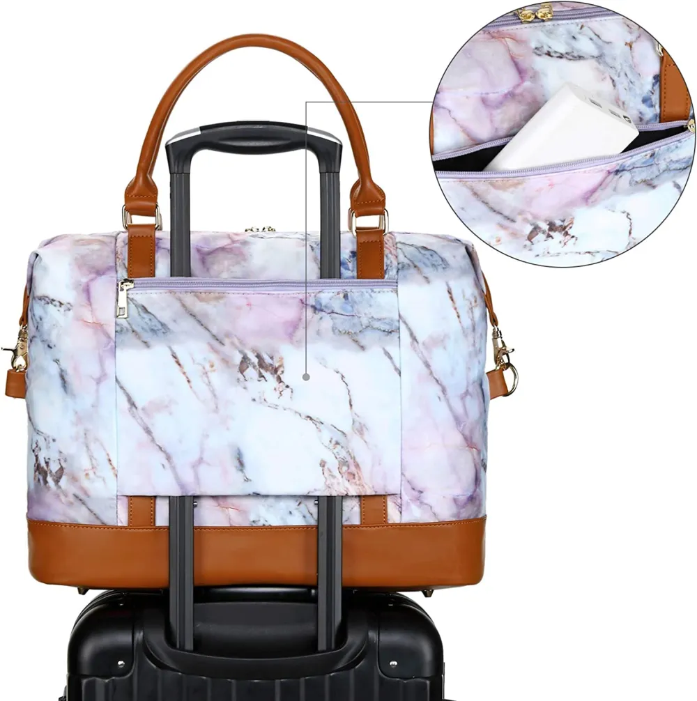 Ladies Canvas Weekender Bag Overnight Carry-on Tote Duffel in Trolley Handle