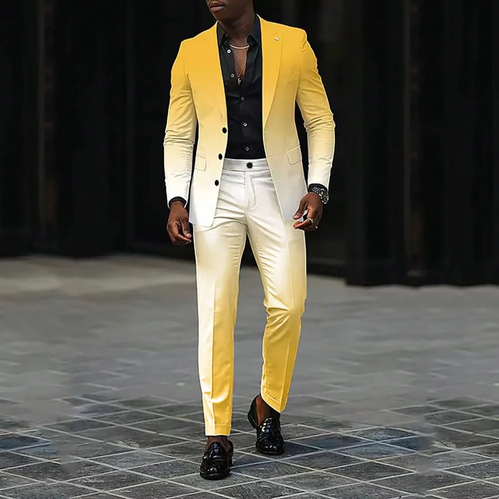 Men's Business Ombre Peak Lapel Blazer & Straight Pants 2Pcs Set