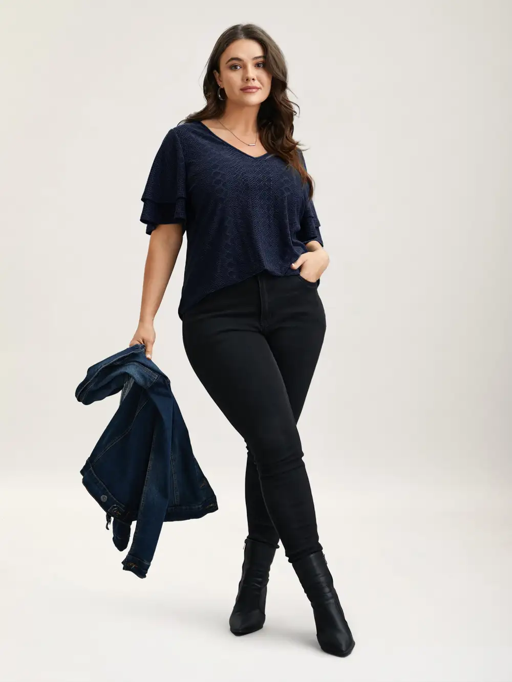 Jacquard Textured Lotus Leaf Sleeve Top