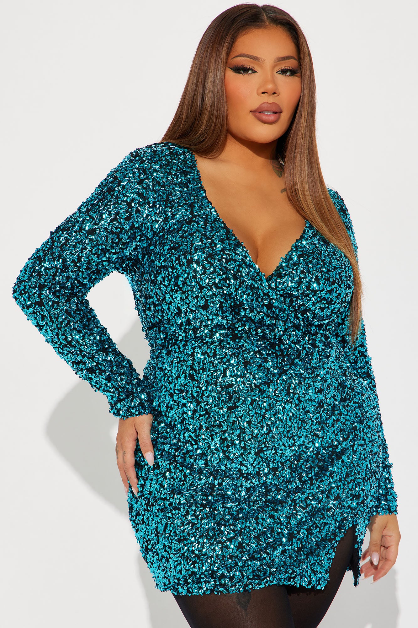 Gemma Sequin Mini Dress - Aqua