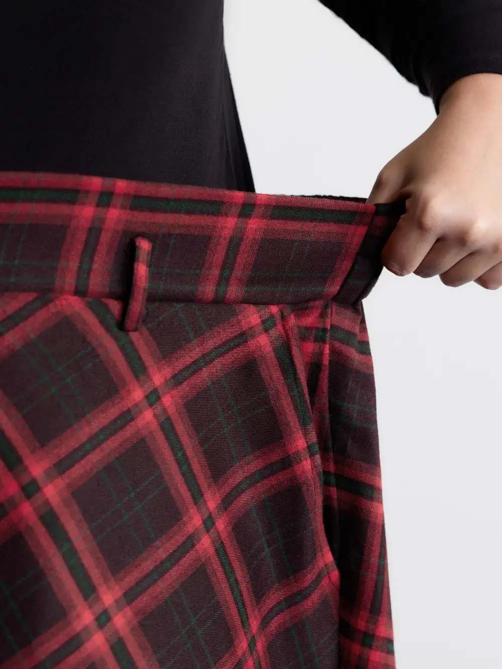 Plaid Waist-Tie Flowy Midi Skirt