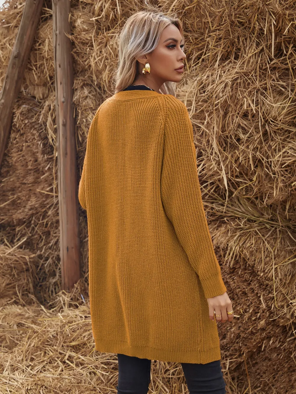 Solid Raglan Sleeve Open Front Cardigan