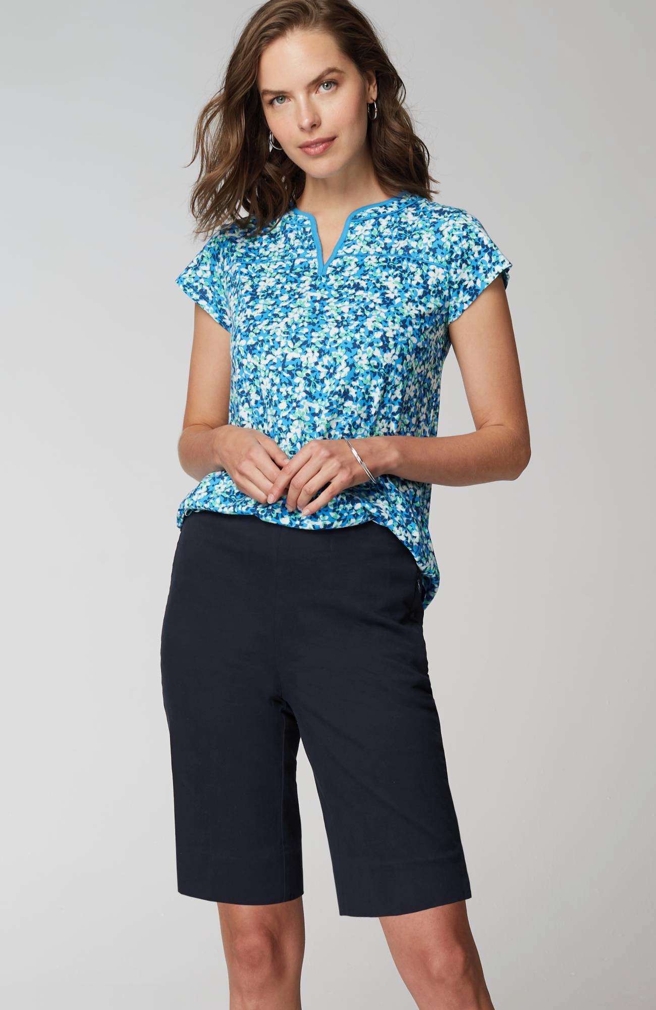 Slit-Hem Pull-On Bermuda Shorts