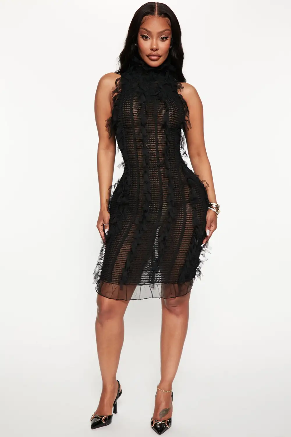 Tall So Dramatic Mesh Mini Dress - Black