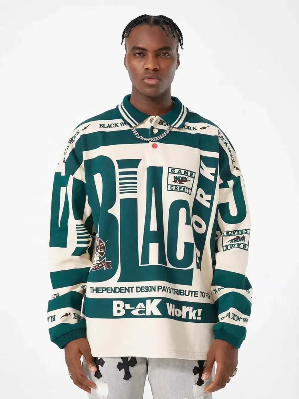 Letter Polo Long Sleeve Shirt -1252