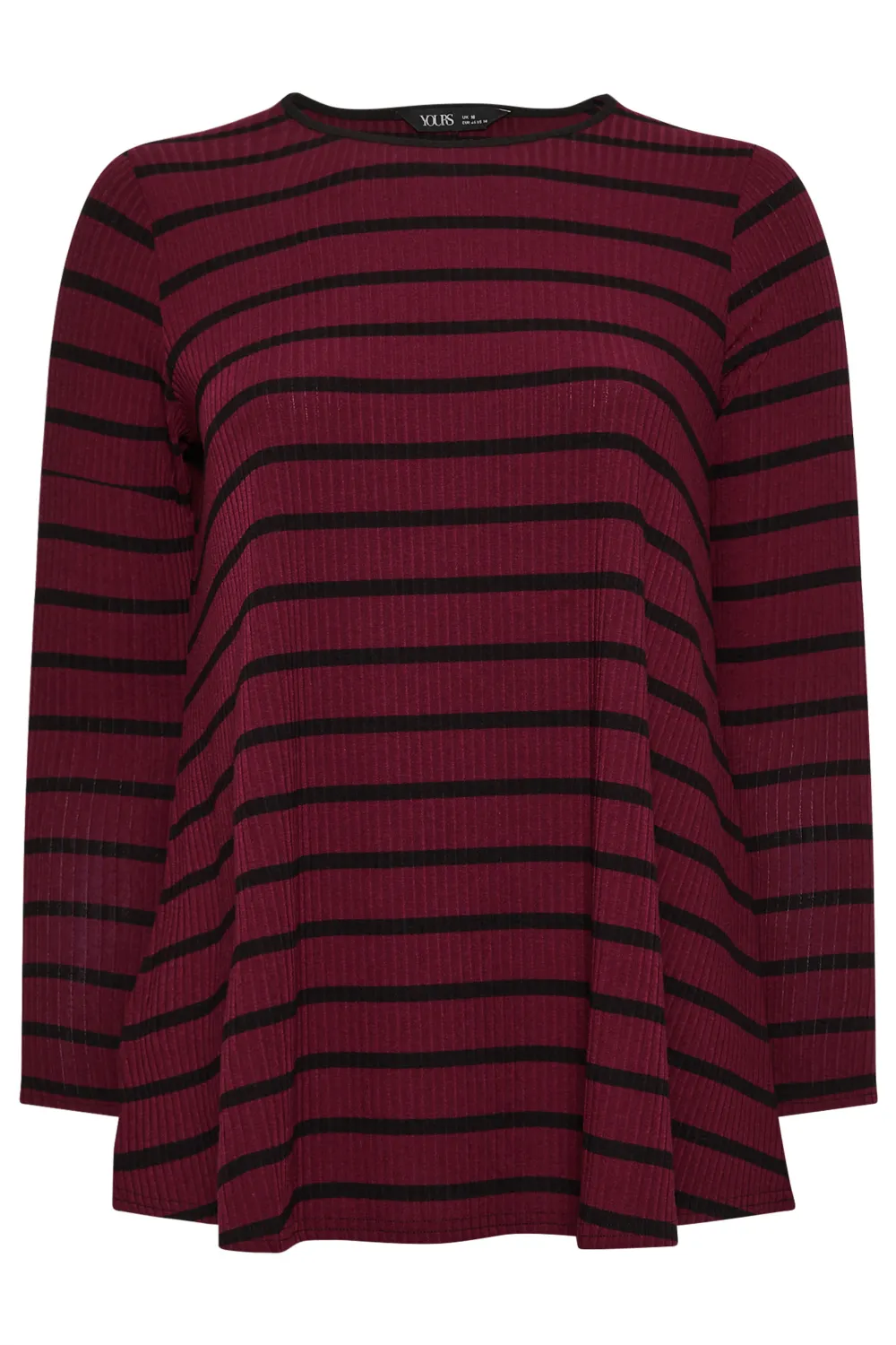 YOURS Curve Black Long Sleeve Ribbed Swing Top