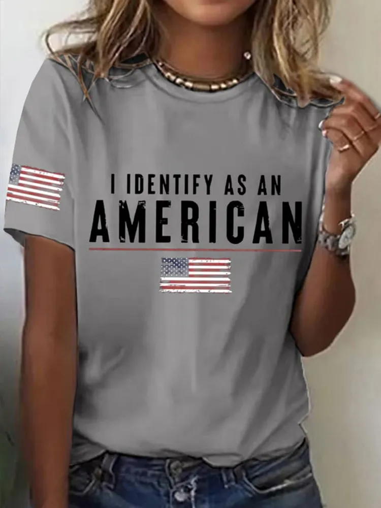 Women'S I Identify As An American Round-Neck Short-Sleeved T-Shirt