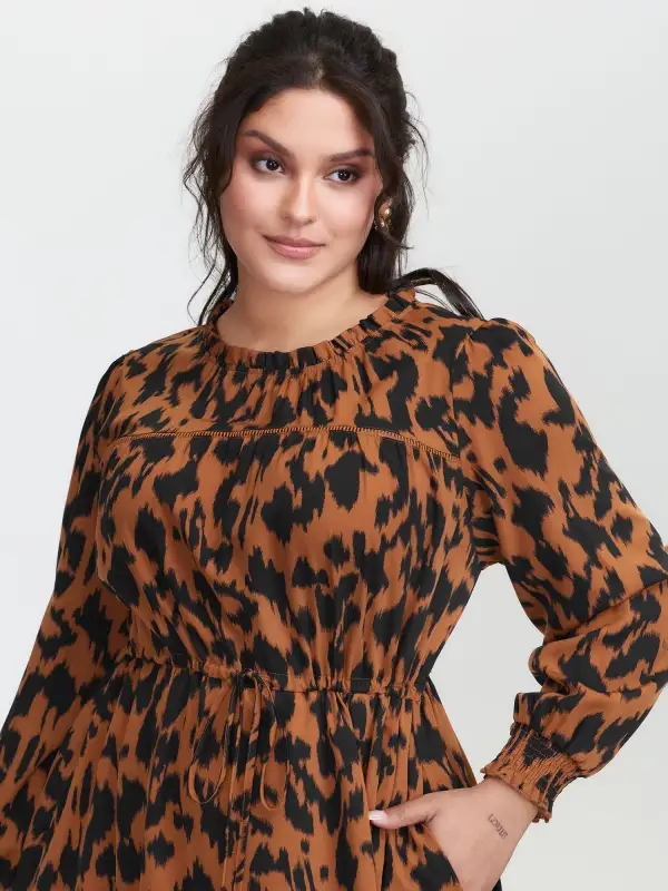 Leopard Print Pockets Lace Maxi Dress