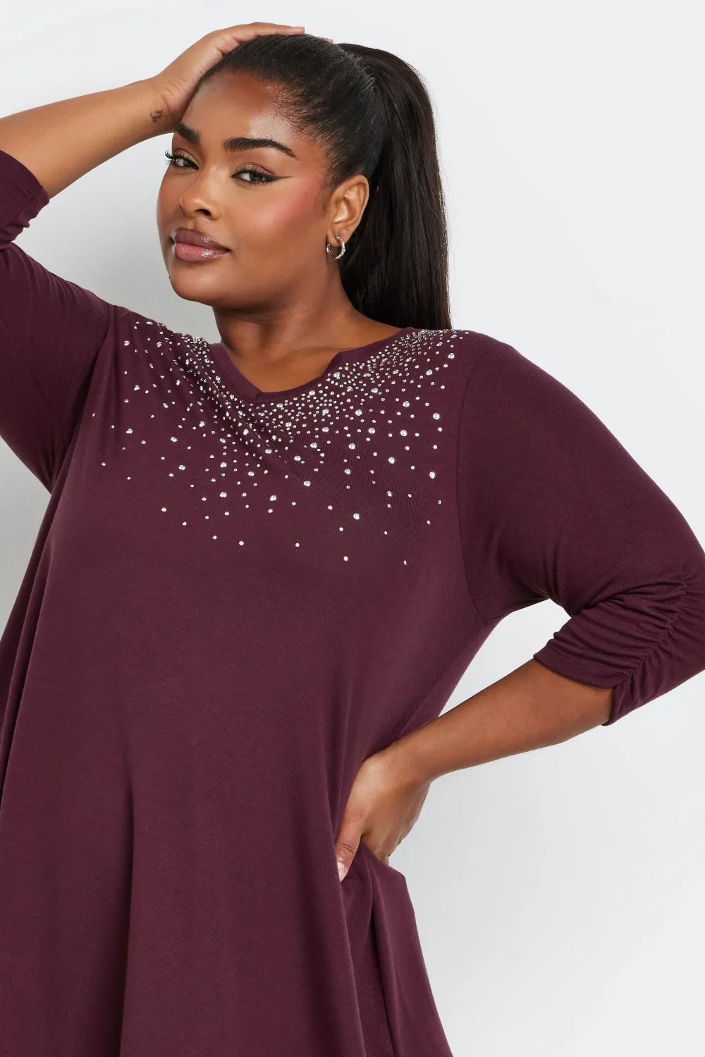 YOURS Curve Black Diamante Stud Swing Top