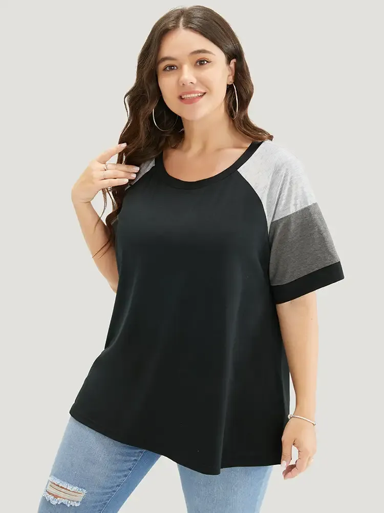 Colorblock Contrast Crew Neck Raglan Sleeve T-shirt