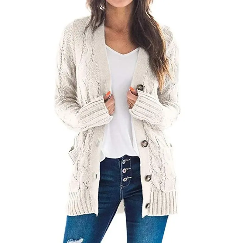 Casual Cardigan Solid Color Twist Button  Sweater