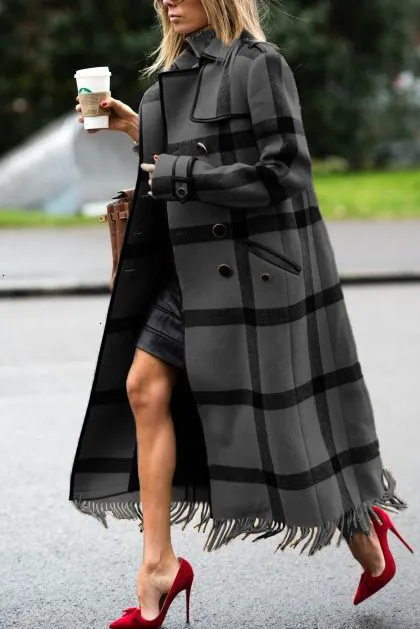 Womens Casual Fashion Long Plaid Jacket