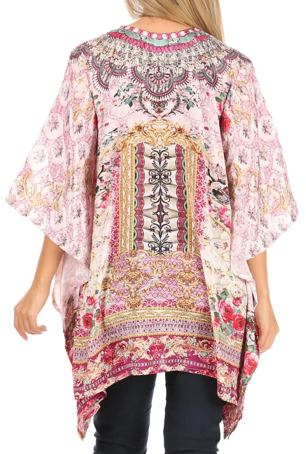 Women's Caftan Poncho Cover up V neck Top Lace up With Rhinestone