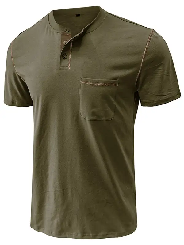 Men's Fashion Cotton Short Sleeve Henley Shirt