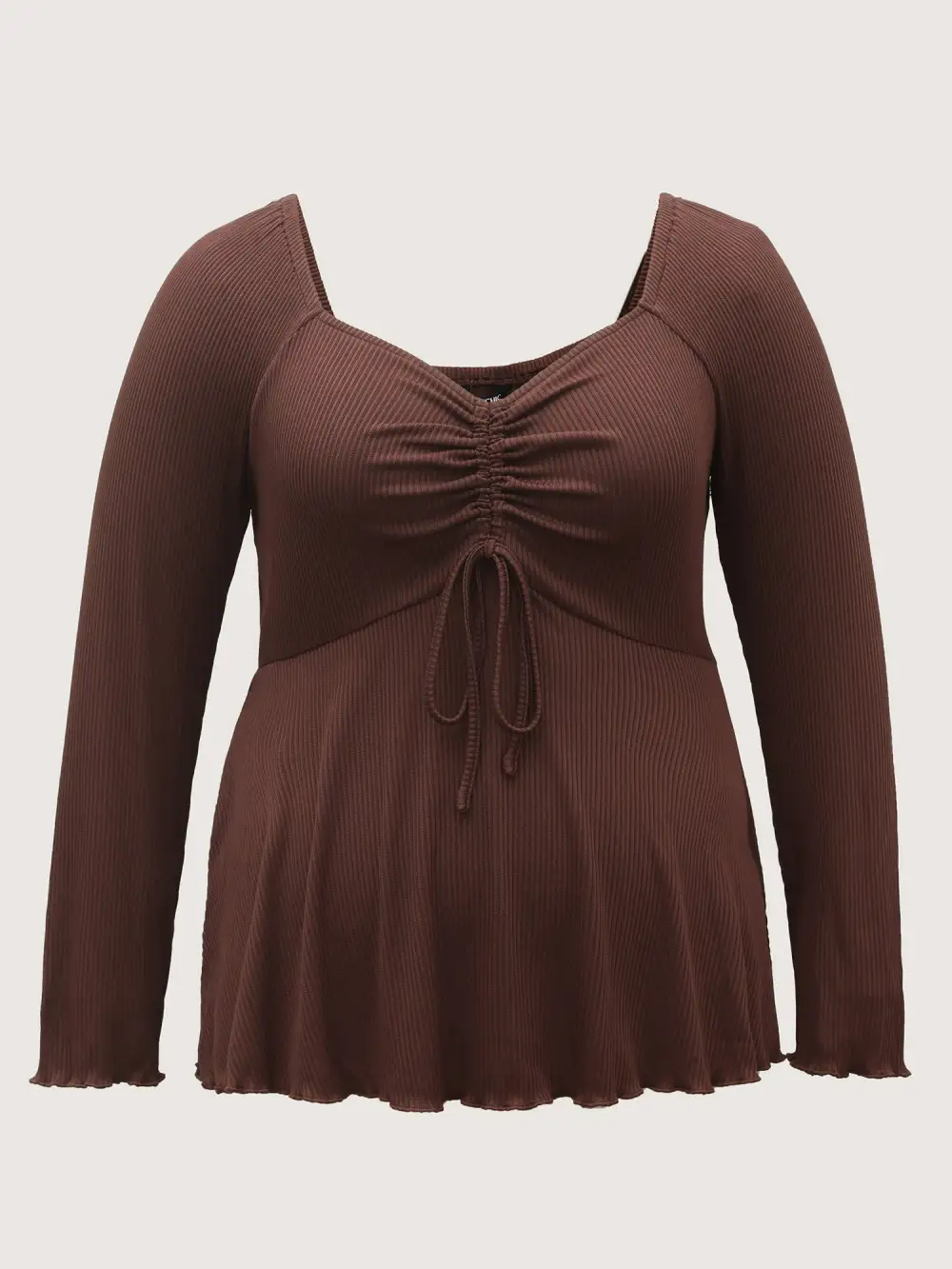 Ribbed Adjustable Drawstring Bodice Flared T-Shirt