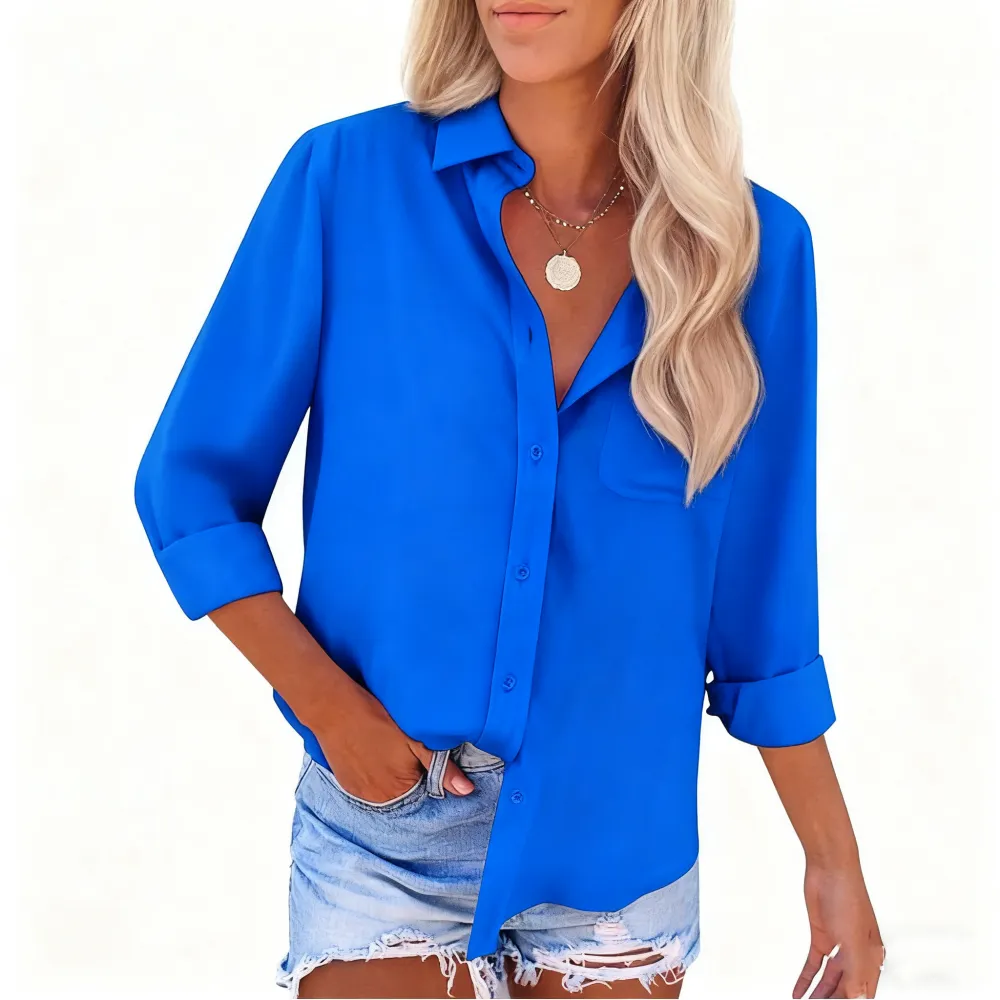 Women's Wrinkle-Free Long-Sleeve Button-Down Work Shirt(Wrinkle-Free, Long-Sleeve, Pocket)