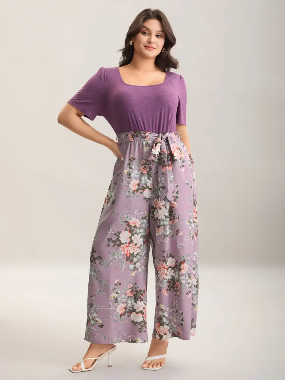 Color Contrast Belted Panel Pockets Jumpsuit