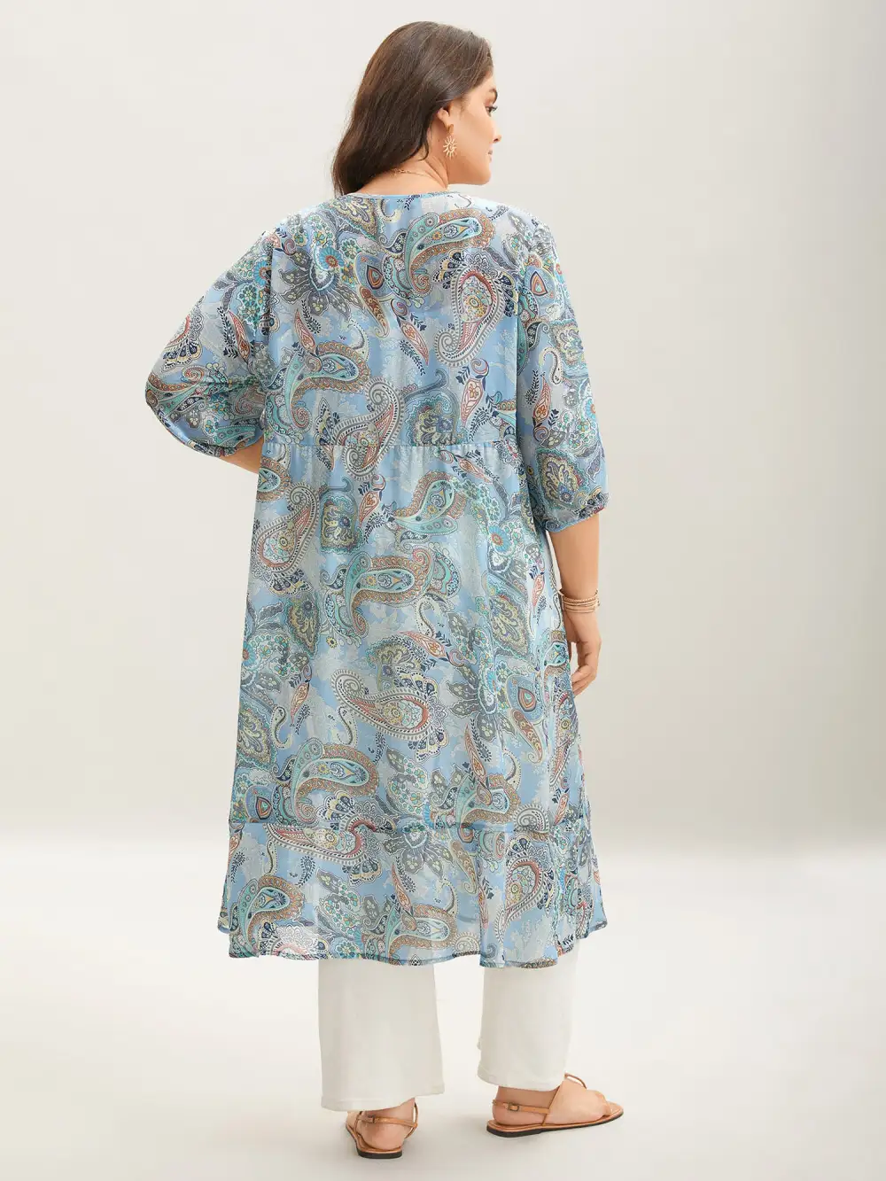 Paisley Print Sheer Tied Kimono Cardigan