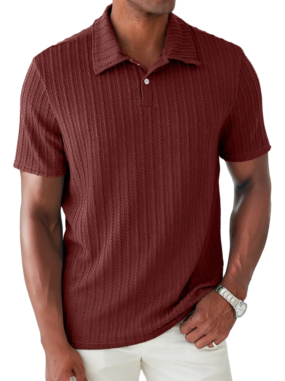 CLEARANCE SALE🔥Men's Daily Jacquard Texture Lapel Button Casual Short Sleeve POLO Shirt