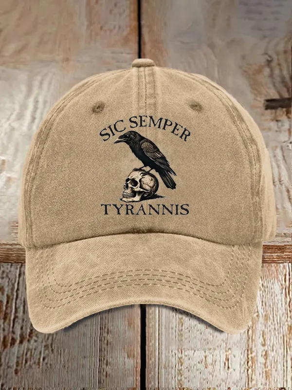 Unisex Distressed Washed Cotton Sic Semper Tyrannis Print Hat