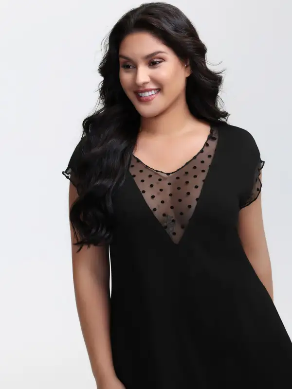 Soft Polka Dots Sheer A-Line Sleep Dress