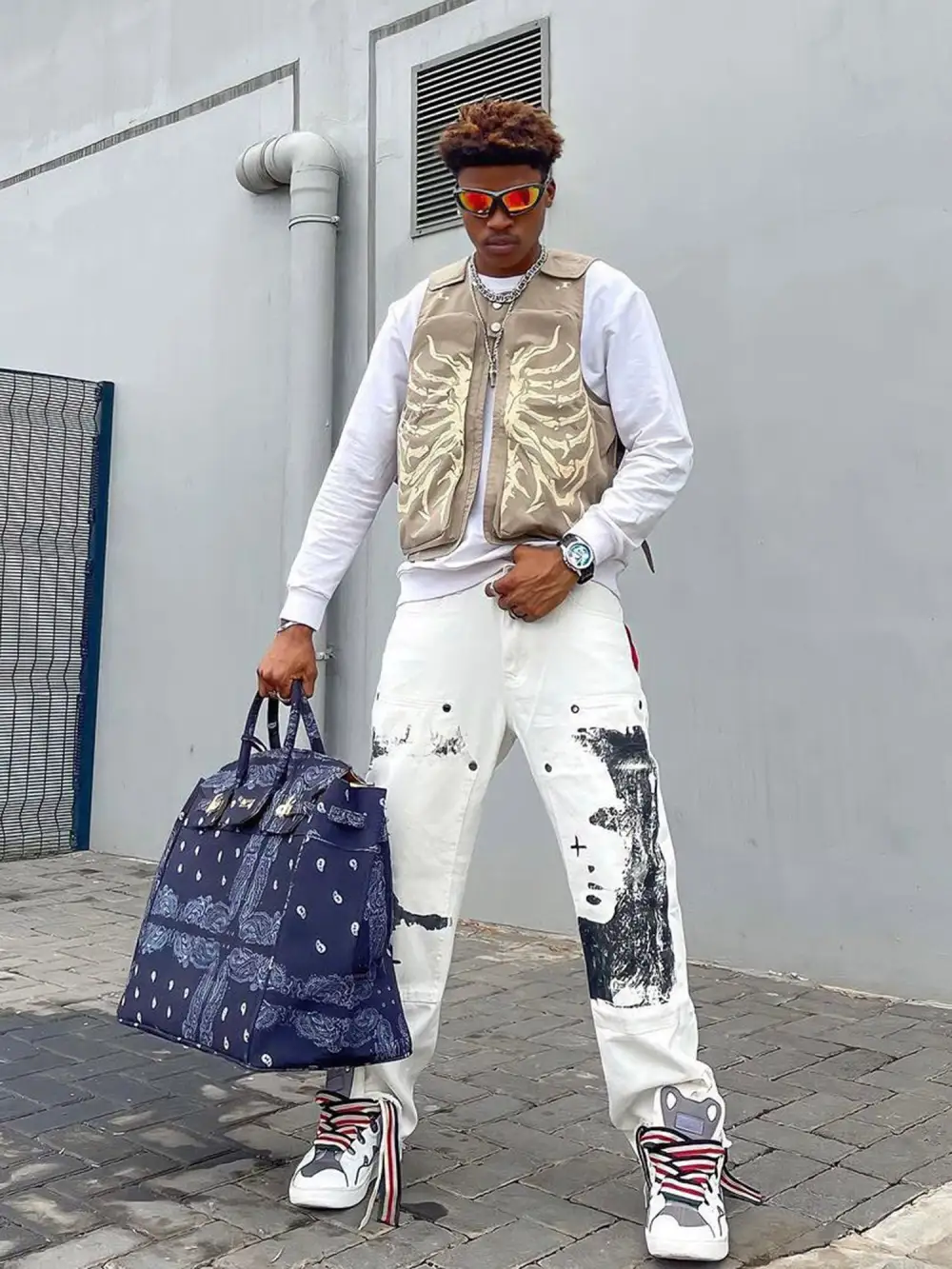 Skeleton Print Padded Cargo Vest -1201