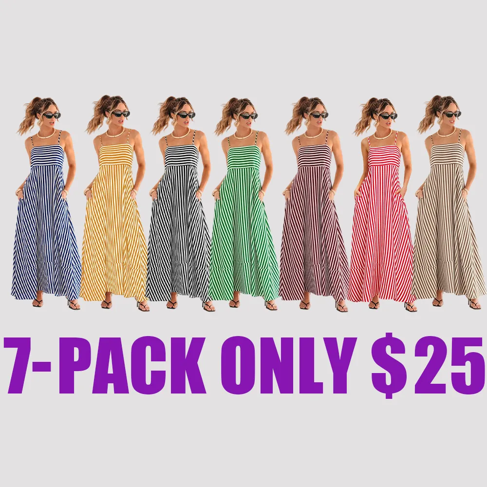 Striped Maxi Dress for Women – Square Neck Sleeveless Sundress, Casual Summer Outfit for Beach, Vacation, or Party