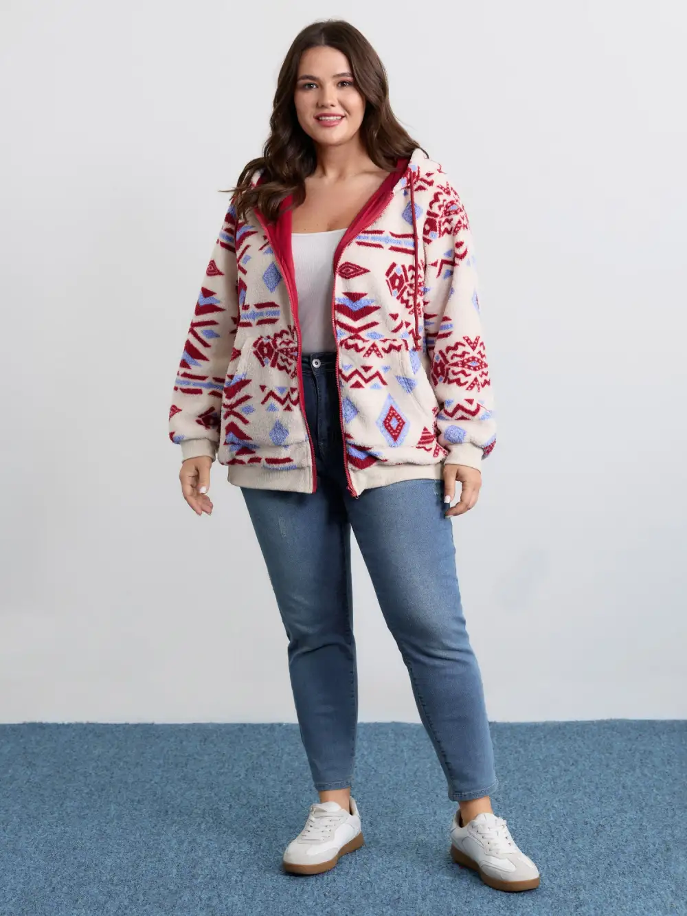 Holiday Pattern Zipper Contrast Jacket