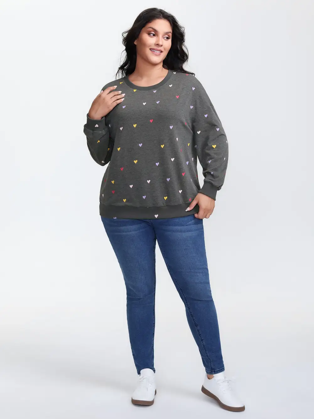 Supersoft Heart Print Ribbed Sweatshirt